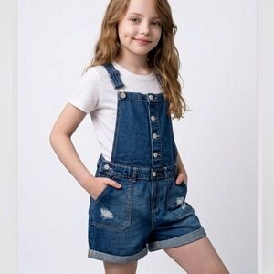 DKNY Girls Short Overalls Size 14 NWT 100% Cotton Denim Style